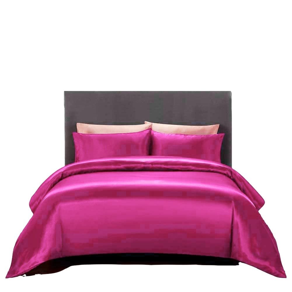 Hadi Bedding Company Silk Satin Duvet Cover Set 5 Piece (Duvet Cover + 4 Pillowcases) Alaska King Soft Duvet Cover Alaska King Size Hot Pink 100% Silk Satin Comforter Cover Zipper Closure