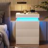 ADORNEVE Nightstand with Charging Station and LED Lights,Night Stand with Sliding Top for Bedroom,Bedside Table with Drawers,Modern End Side Table,White view 1