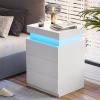 ADORNEVE Nightstand with Charging Station and LED Lights,Night Stand with Sliding Top for Bedroom,Bedside Table with Drawers,Modern End Side Table,White view 4