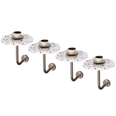 SYCARPET Wall-Mounted Cocktail Table with Terrazzo Top & Stainless Steel Base Modern Pub Cafe Sofa End Tables Furniture, Easy to Assemble