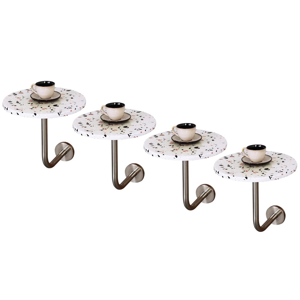 SYCARPET Wall-Mounted Cocktail Table with Terrazzo Top & Stainless Steel Base Modern Pub Cafe Sofa End Tables Furniture, Easy to Assemble