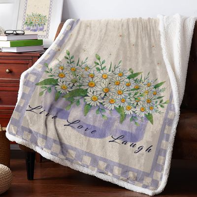 LEOSUCRE Sherpa Fleece Throw Blanket for Couch, Floral Daisy Blanket Bed Throw Soft Baby Blanket All Season Plush Blankets for Sofa Bedroom Dcor 50x80in Vintage Rural Purple Checkered