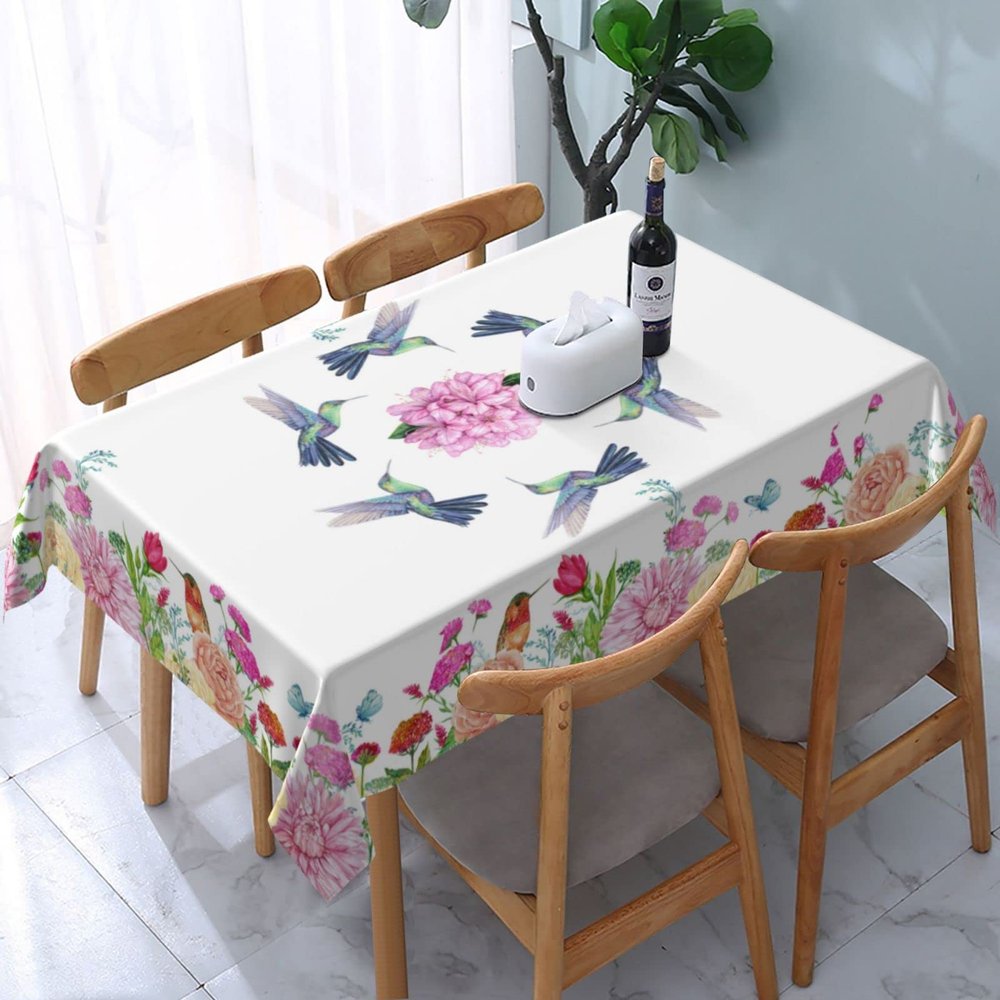 YETTA YANG Hummingbird Flower Floral Sprint Waterproof Picnic Party Rectangle Table Cloth Cover Decorations Fabric 54 X 72 Inches Rectangle Tablecloth Home Dining Room Kitchen Decor
