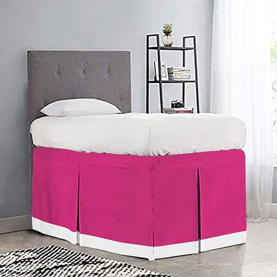 Hot Pink/White Color Split Corner Two Tone Tailored Dorm Room Bed Skirt Long Dorm Room Bed Skirt with Three Side Coverage - Twin XL Size -39" x 80"+ 48" inch - 100% Egyptian Cotton