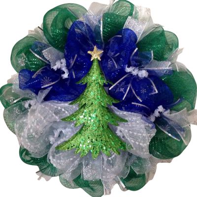 Winters Night Handmade Deco Mesh Wreath. Available in 24 inch and 28 inch diameters