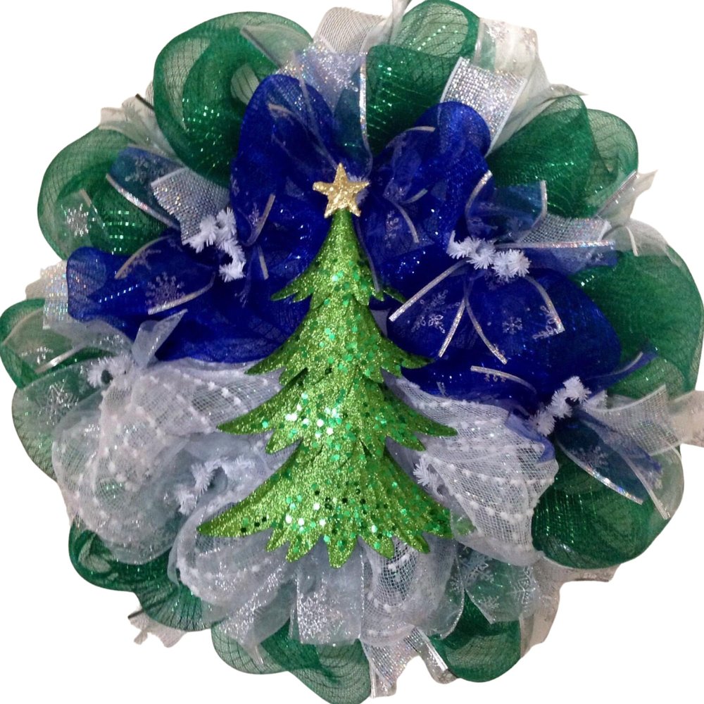 Winters Night Handmade Deco Mesh Wreath. Available in 24 inch and 28 inch diameters
