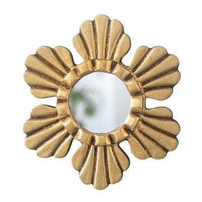 DecorContreras Peruvian Small Round Wall Mirror 6in - Hand-Carved Wood Sunburst Mirrors with Aged Gold Leaf (Gold)