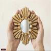 DecorContreras Peruvian Small Round Wall Mirror 6in - Hand-Carved Wood Sunburst Mirrors with Aged Gold Leaf (Gold) view 4