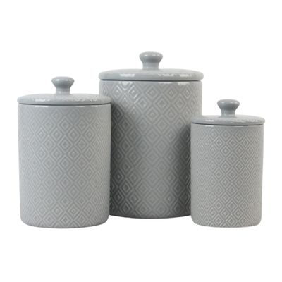 10 Strawberry Street Embossed Diamond Ceramic Kitchen Canister Set, Set of 3, Gray