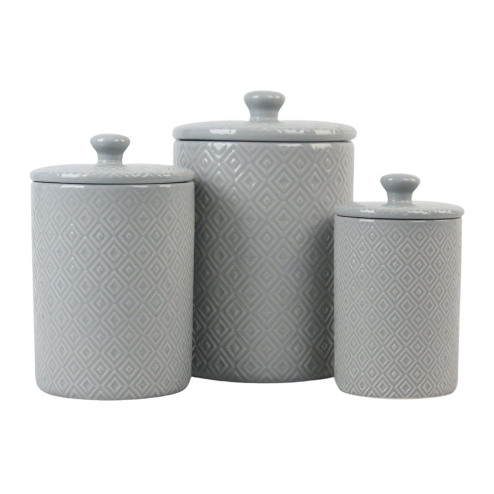 10 Strawberry Street Embossed Diamond Ceramic Kitchen Canister Set, Set of 3, Gray