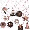 Happy 60th Birthday Party Hanging Swirls Streams Ceiling Decorations, Celebration 60 Foil Hanging Swirls with Cutouts for 60 Years Old Rose Gold Birthday Party Decorations Supplies view 1