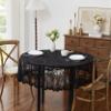 LinenZone Beautiful Round Lace Tablecloth with Elegant Scalloped Bottom for Any Special Event Such as Wedding, Birthday, Baby Shower. Sits 10 to 12 People. (Luna TC 120 Round, Black) view 1