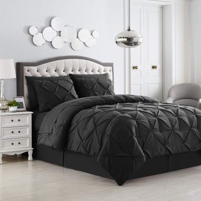 Comforter Set 8 Piece Bed in a Bag Design, Bed Sheets, 2 Pillowcases, & 2 Shams Down Alternative All Season Warmth, Queen, Pintuck Black, (Pack of 3)