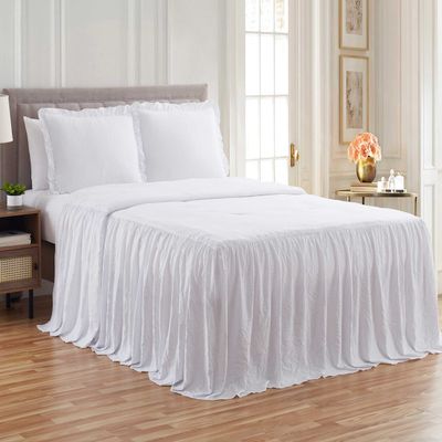 Sweet Home Collection Bedspreads Ruffle Skirt 3 Piece Shabby Chic Ultra Soft Oversized Coverlet Bedding Cover with Shams Set, Queen, White, Case Pack (Pack of 6, 18 Count Total)