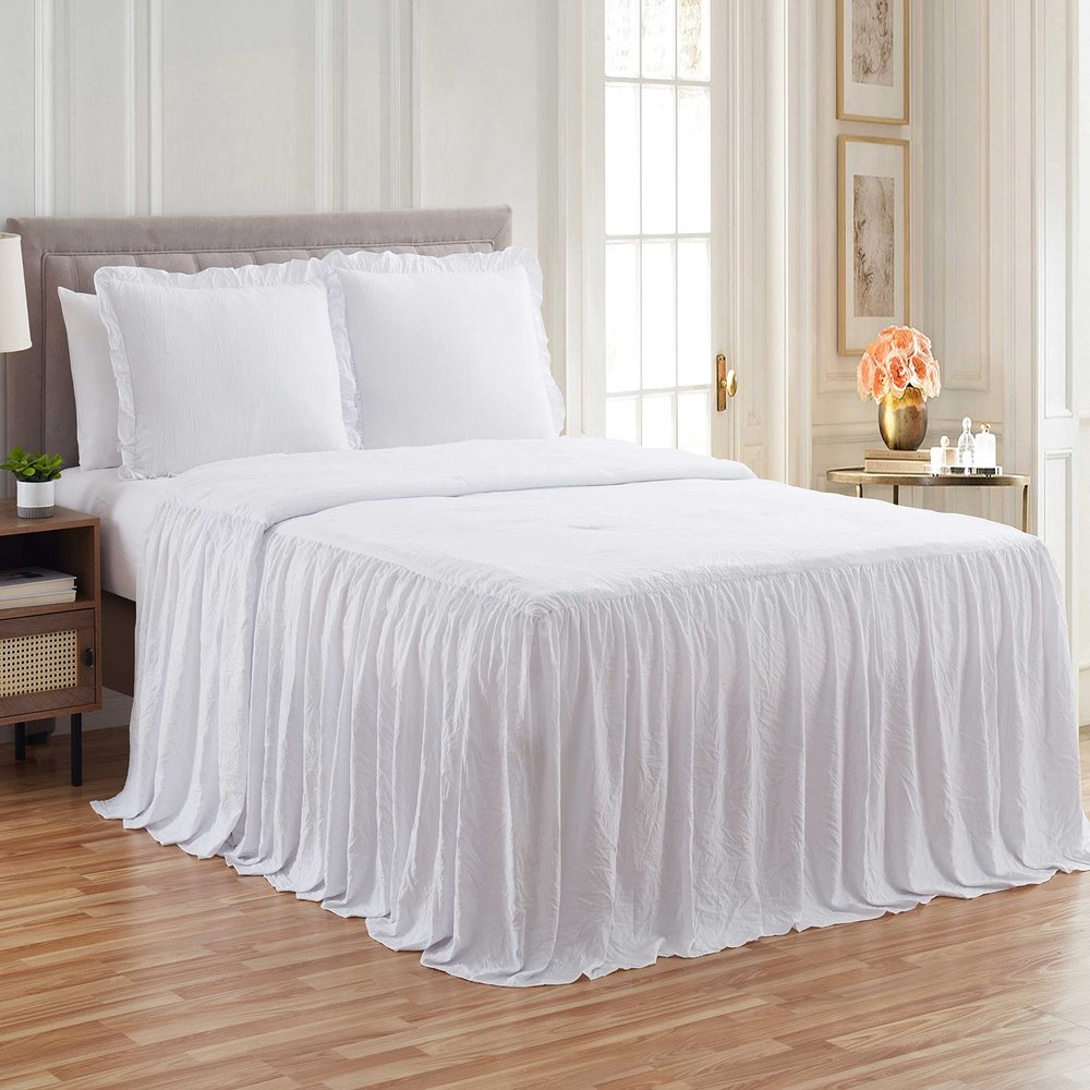 Sweet Home Collection Bedspreads Ruffle Skirt 3 Piece Shabby Chic Ultra Soft Oversized Coverlet Bedding Cover with Shams Set, Queen, White, Case Pack (Pack of 6, 18 Count Total)