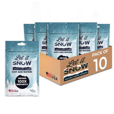 Let it Snow Instant Fake Snow Powder - Made in the USA, Safe & Easy to Use Artificial Snow for Slime, Holiday Decorations, Photography & Sensory Play, 10 Packs, Makes 10 Gallons