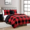 Sweet Home Collection 4 Piece Buffalo Check Plaid Design Reversible to Solid Color with 2 Shams & Throw Pillow, Full/Queen, Burgundy (Pack of 3) view 1