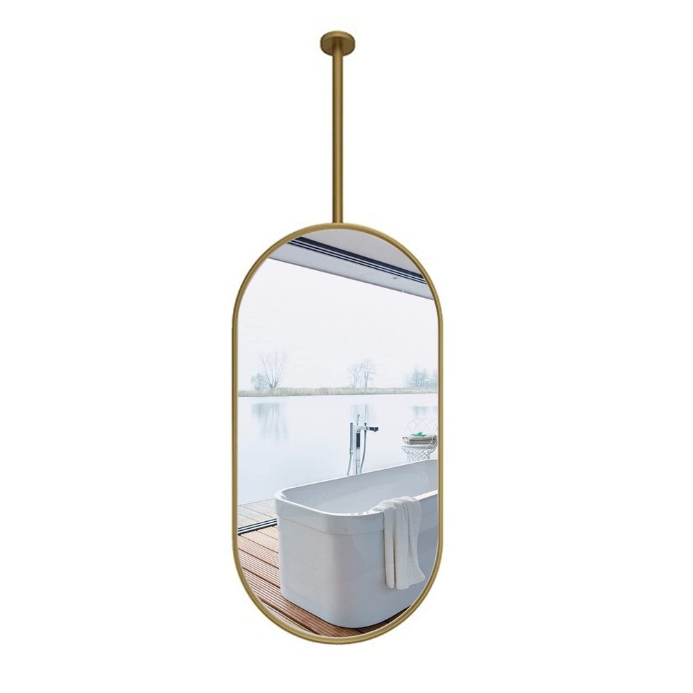 DMCHENGMA Ceiling Mounted Floating Makeup Vanity Mirror Clear Practical Mirrors, Mirror with Gold Metal Hanging Rod (Boom can be Customized) (Size : 40cmx60cm)
