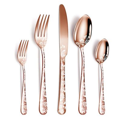 IKXO 30 Pieces Rose Gold Silverware Set, Rose Gold Flatware Set Food-Grade Stainless Steel Cutlery Set for 6, Tableware Eating Utensils for Home and Restaurant Wedding Halloween Christmas