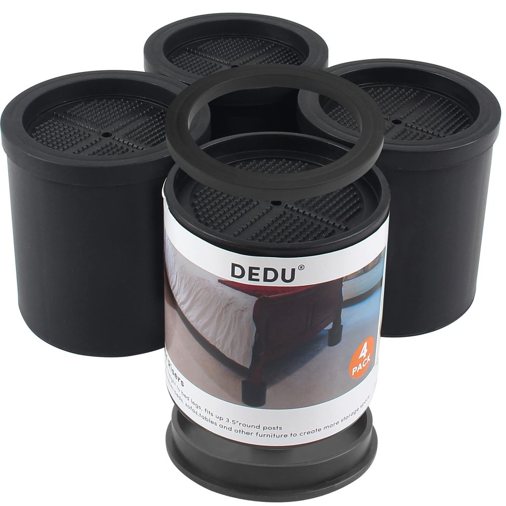 DEDU Bed Risers 4 Inch Heavy Duty, Furniture Risers with Non-Slip Pad Supports Up to 11000 Lbs, Round Couch Risers for Sofas, Desk or Chair (Set of 4 Black)