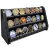 ASmileIndeep 3 Rows Military Challenge Coin Display Case Wall Mount Wooden Army Coin Holder Stand Rack, Holds 21-24 Coins, Black view 1