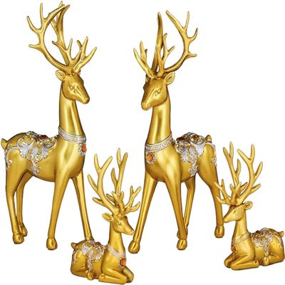 4 Pieces Resin Elk Ornaments Nordic Style Deer Statues Animal Reindeer Figurines for Christmas Table Living Room Decorations