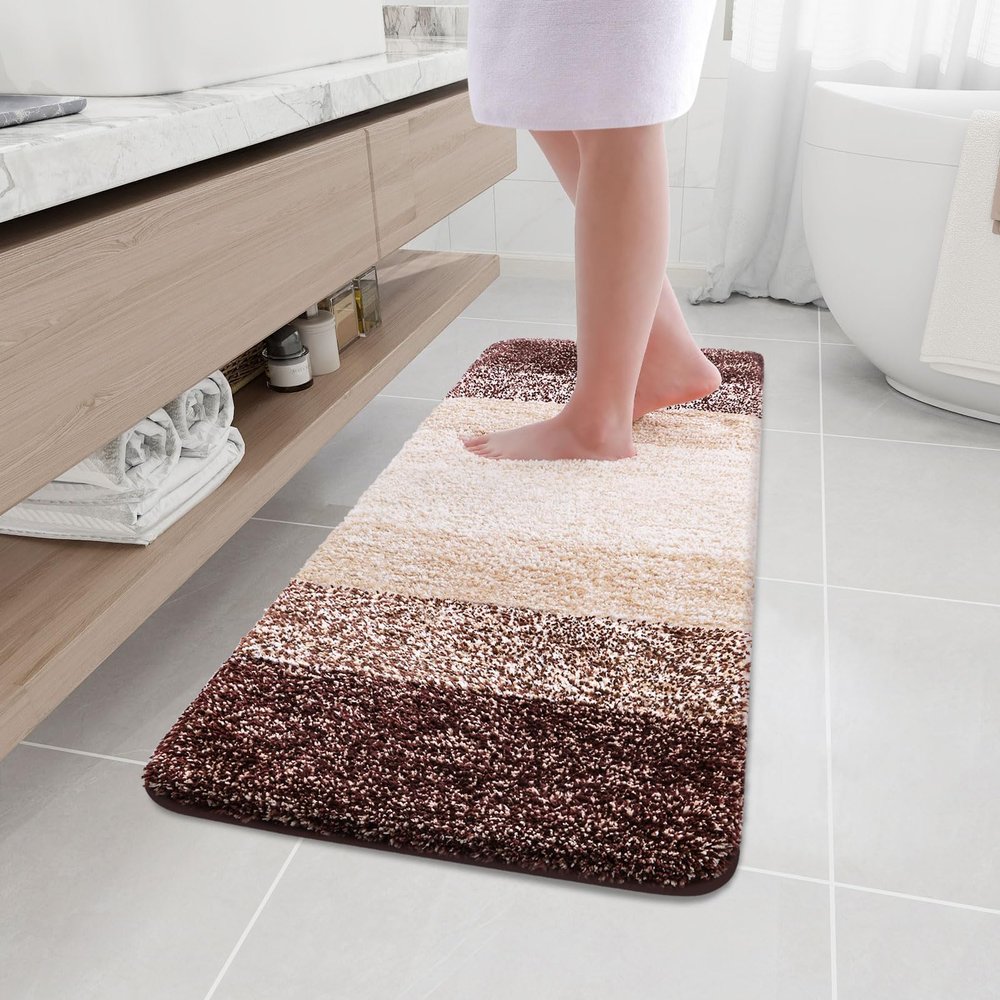 Arotive Microfiber Bathroom Rugs, Shaggy Soft and Absorbent Bath Rug, Non-Slip, Thick Plush Machine Washable Dry Bath Mats for Bathroom, Tub and Shower, 47x17, Brown, Rectangular