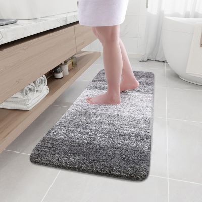 Arotive Microfiber Bathroom Rugs, Shaggy Soft and Absorbent Bath Rug, Non-Slip, Thick Plush Machine Washable Dry Bath Mats for Bathroom, Tub and Shower, 47x17, Grey, Rectangular