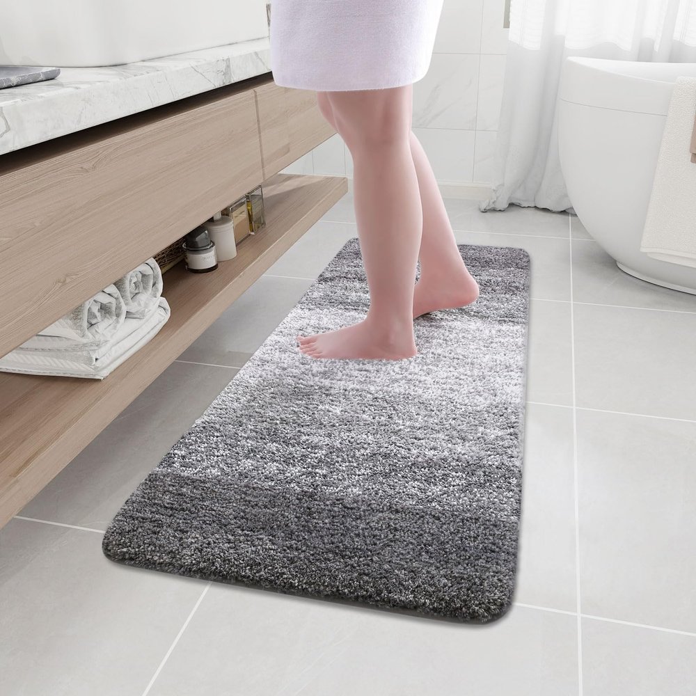 Arotive Microfiber Bathroom Rugs, Shaggy Soft and Absorbent Bath Rug, Non-Slip, Thick Plush Machine Washable Dry Bath Mats for Bathroom, Tub and Shower, 47x17, Grey, Rectangular