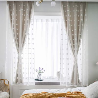 CHEWYNP Blackout Curtain Beige,with White Sheer Tulle Panel,Double Layer Pencil Pleat,Soft Voile Lace,Solid Panels Thermal Insulated Drapes Lined Curtains,for Living Room Girl Bedroom Shad