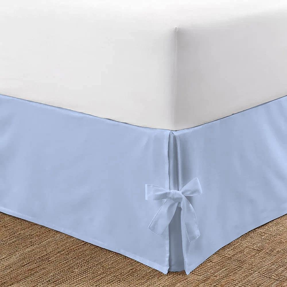 OnlineChoiceSheet Split Corner Tie Bed Skirt, 10 Inch Drop Length 100% Egyptian Cotton 1000 Thread Cotton, Easy Fit & Fade Resistant, Full Size (54" x 75"Inch) Solid Light Blue