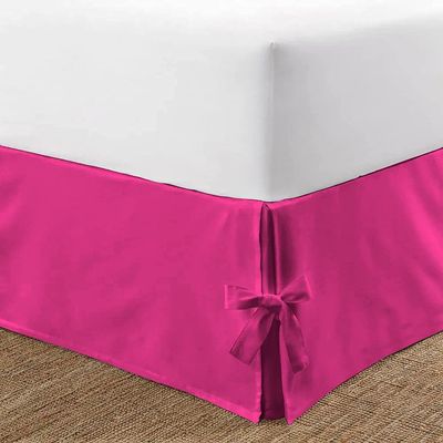 OnlineChoiceSheet Split Corner Tie Bed Skirt, 10 Inch Drop Length 100% Egyptian Cotton 1000 Thread Cotton, Easy Fit & Fade Resistant, Queen Size (60" x 80"Inch) Solid Hot Pink