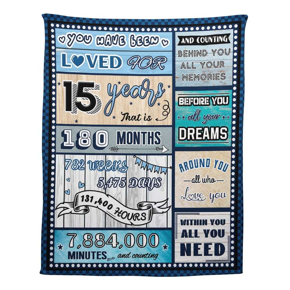 15 Year Old Boy Birthday Gift, Super Soft and Warm Happy Birthday Blanket, Digital Heartwarming Sentences Creative Design Ideal Gifts for 15th, 50"x60"