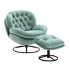 Accent Chair with Ottoman, Modern Velvet Tufted Upholstered Armchair Lounge Chair with Comfy Footrest & Black Metal Base, 360 Degree Swiveling Single Sofa Chair for Living Room Bedroom, Teal view 1