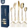 20 Piece Gold Flatware Set for 4 Stainless Steel Silverware Sets With Delicate Pattern Kitchen Restaurant Hotel Mirror Polished Include Fork Spoon Knife Teaspoon Tea Fork Floral Cutlery Set view 2