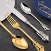 Gold Palace Silverware Set 24 Piece Durable 18/10 Stainless Steel Flatware Set With Relief Decoration Service for 6 Hotel Restaurant Kitchen Cutlery Utensil Forks Spoons Knifes Set Silverware Sets view 3