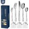 20 Piece Silver Flatware Set for 4 Stainless Steel Silverware Sets With Delicate Pattern Kitchen Restaurant Hotel Mirror Polished Include Fork Spoon Knife Teaspoon Tea Fork Floral Cutlery Set view 2
