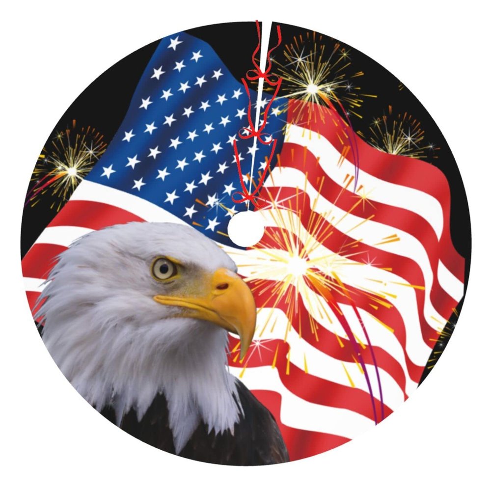 Bald Eagle American Flag Christmas Tree Skirt for Merry Christmas Xmas Holiday Party Deco 48" (Thickened)