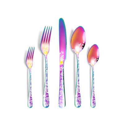 20 Piece Rainbow Flatware Set for 4 Stainless Steel Silverware Sets With Delicate Pattern Kitchen Restaurant Hotel Mirror Polished Include Fork Spoon Knife Teaspoon Tea Fork Floral Cutlery Set