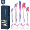 20 Piece Rainbow Flatware Set for 4 Stainless Steel Silverware Sets With Delicate Pattern Kitchen Restaurant Hotel Mirror Polished Include Fork Spoon Knife Teaspoon Tea Fork Floral Cutlery Set view 2