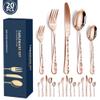 20 Piece Rose Gold Flatware Set for 4 Stainless Steel Silverware Sets With Delicate Pattern Kitchen Restaurant Hotel Mirror Polished Include Fork Spoon Knife Teaspoon Tea Fork Floral Cutlery Set view 2