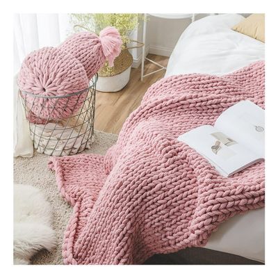 JUIYU Bed Throws Chunky Knit Blanket for Bed Sofa Thick Yarn Acrylic Crochet Living Room Blanket Blankets & Throws (Color : Pink, Size : 130x160cm)