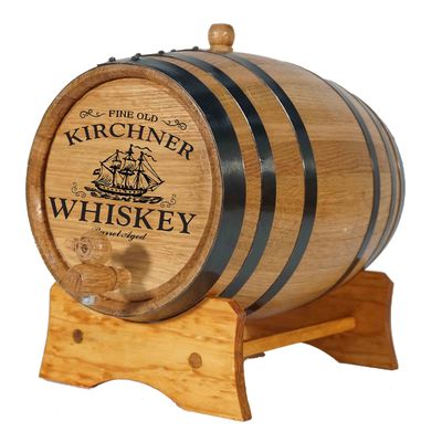 Personalized 1 Liter Oak Whiseky Barrel with Wood Stand, Bung and Spigot - Small Barrels For The Home Brewer, Distiller, Bourbon Maker and Cocktail Aging Bartender (B458)