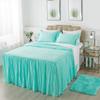 Devi Bedding 100% Egyptian Cotton 600-TC- Ruffle Skirt Bedspread Shabby Chic Farmhouse Style 3 Piece Set, Twin XL 30" Drop - Aqua Solid view 1