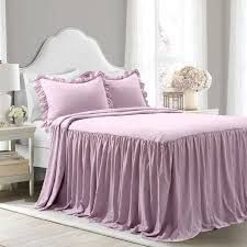 Devi Bedding 100% Egyptian Cotton 600-TC- Ruffle Skirt Bedspread Shabby Chic Farmhouse Style 3 Piece Set, Twin 30" Drop - Lavender Solid