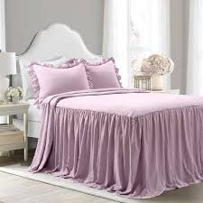 Devi Bedding 100% Egyptian Cotton 600-TC- Ruffle Skirt Bedspread Shabby Chic Farmhouse Style 3 Piece Set, Cal-King 30" Drop - Lavender Solid