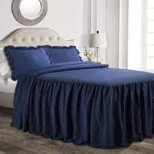 Devi Bedding 100% Egyptian Cotton 600-TC- Ruffle Skirt Bedspread Shabby Chic Farmhouse Style 3 Piece Set, Twin XL 30" Drop - Navy Blue Solid