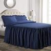 Devi Bedding 100% Egyptian Cotton 600-TC- Ruffle Skirt Bedspread Shabby Chic Farmhouse Style 3 Piece Set, Twin 30" Drop - Navy Blue Solid view 1