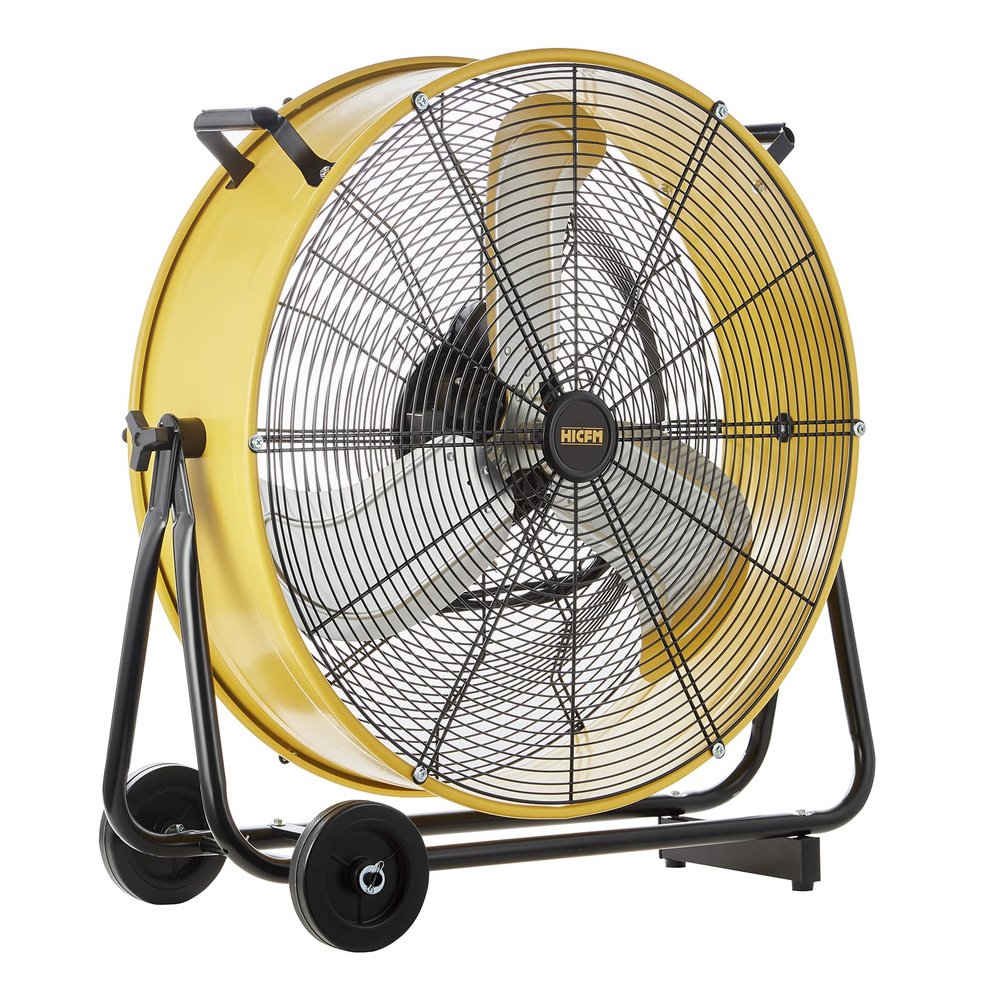 HiCFM 24" Industrial Drum Fan 8800 CFM High Velocity 3-Speed Heavy Duty Metal Air Circulator with Casters Handle for Basement Warehouse Factory workshops