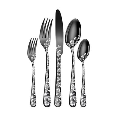 20 Piece Black Flatware Set for 4 Stainless Steel Silverware Sets With Delicate Pattern Kitchen Restaurant Hotel Mirror Polished Include Fork Spoon Knife Teaspoon Tea Fork Floral Cutlery Set